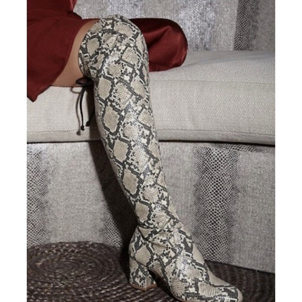 Gianni Bini Trillia Snake Print Over the Knee Go Go Style Block Heel Boots 7.5